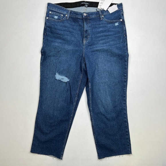 Calvin Klein Jeans High Rise Straight Plus Size Jeans Distressed Mom Style - Picture 1 of 10